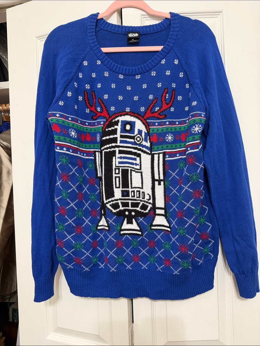 Star Wars Blue R2-D2 Reindeer Ugly Sweater Crewneck Sweater